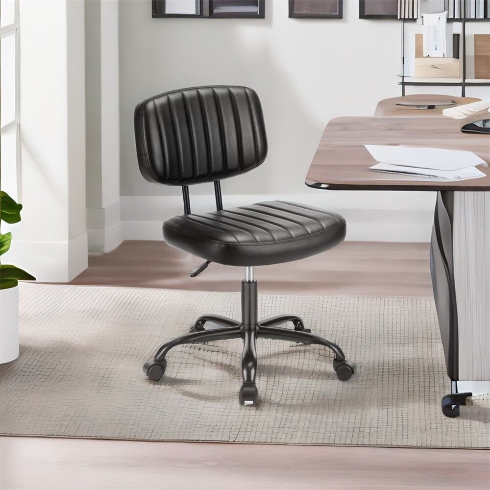 Leather Low Back Task Chair / Small Home Office Chair with Wheels