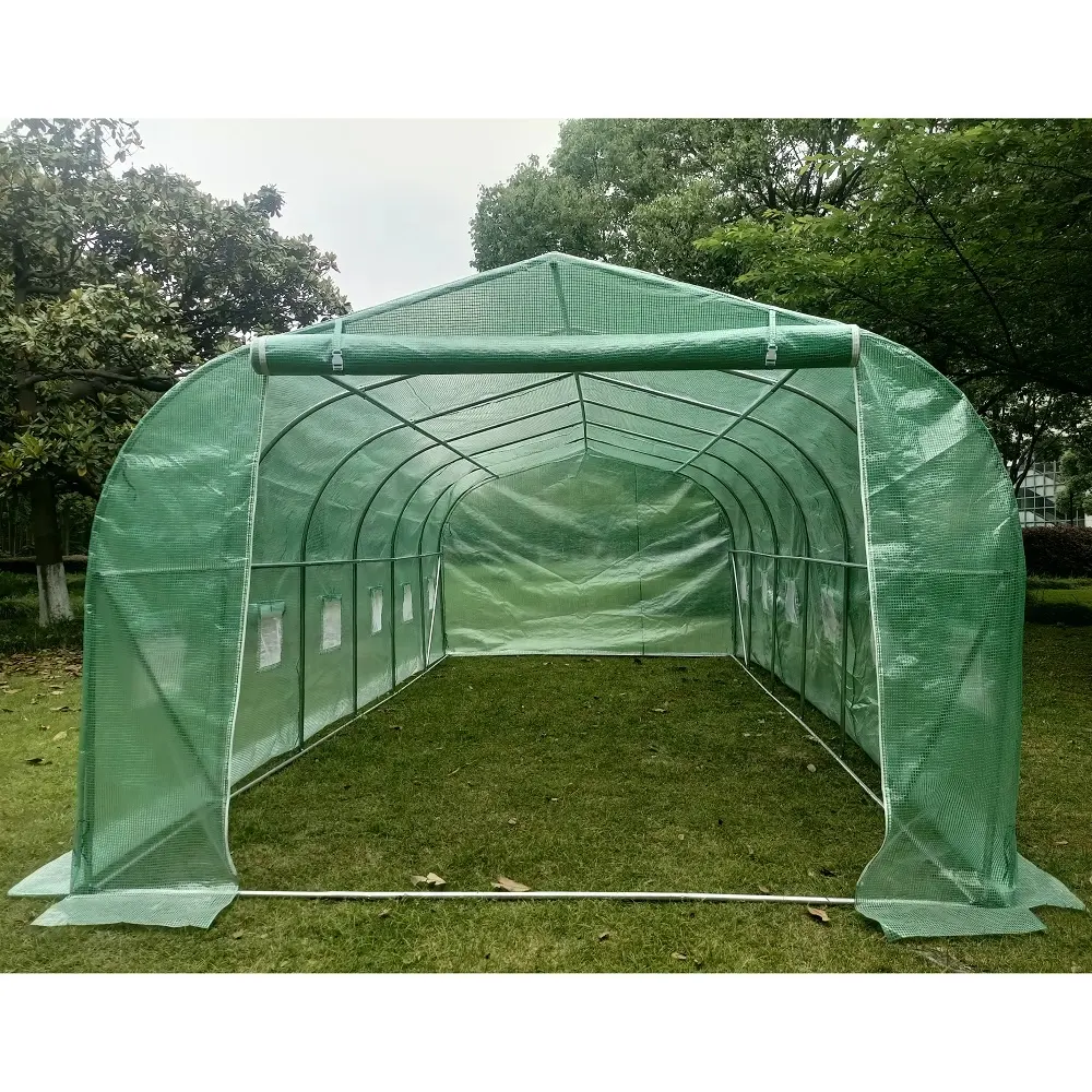 Factory supply spire top chinese style green house kit walk in polytunnel metal frame vegetable greenhouse equipment