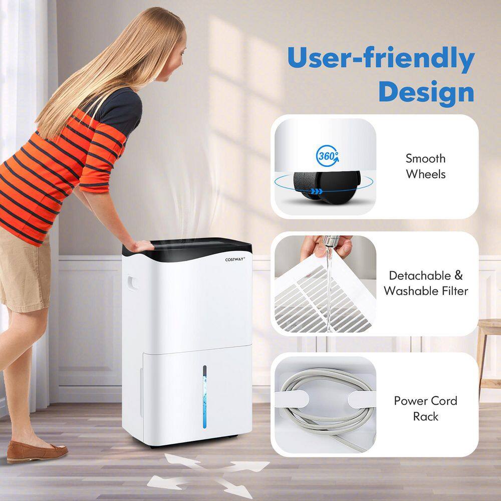 Costway 100-Pint Dehumidifier for Home  Basements wSmart App Alexa Control ES10106US-WH