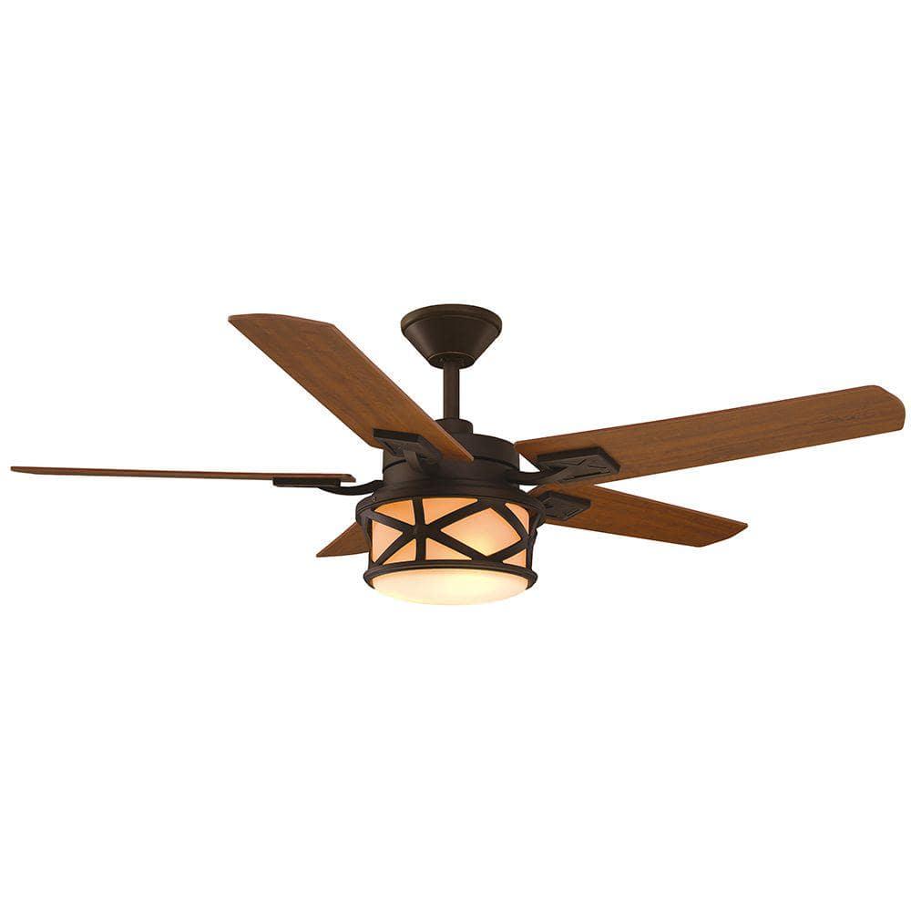 Home Decorators Collection Copley 52 in IndoorOutdoor LED Oil Rubbed Bronze Ceiling Fan with Light Kit Downrod Remote and Reversible Blades