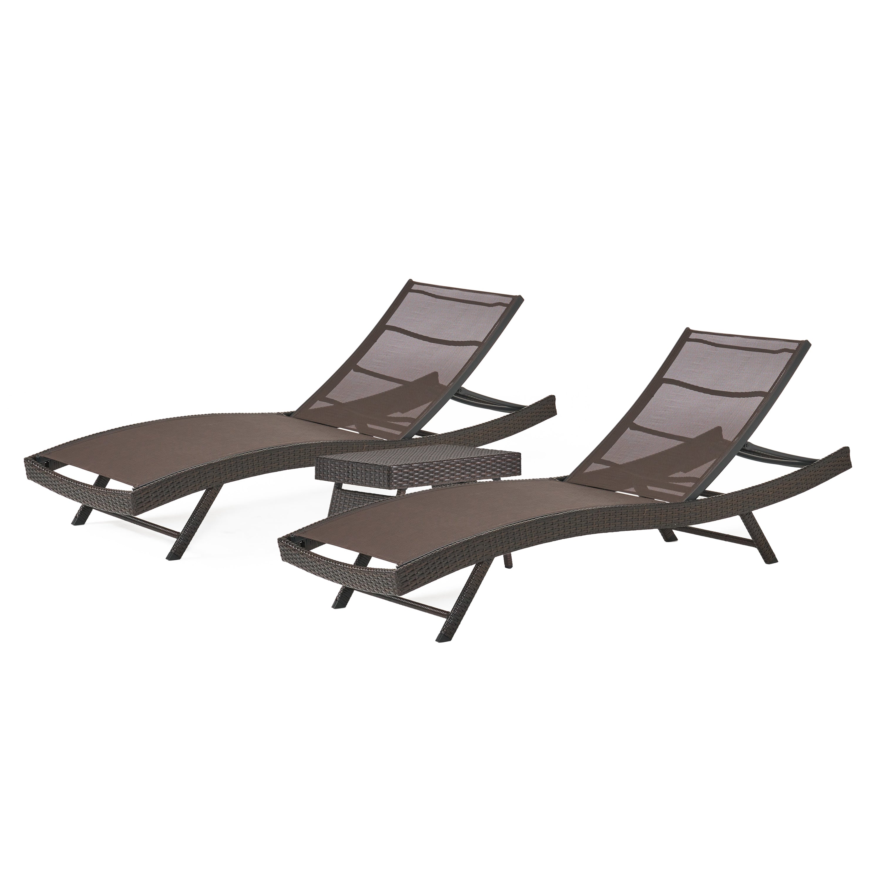 Burnham Outdoor 3pc Brown Mesh Chaise Lounge Chairs Set