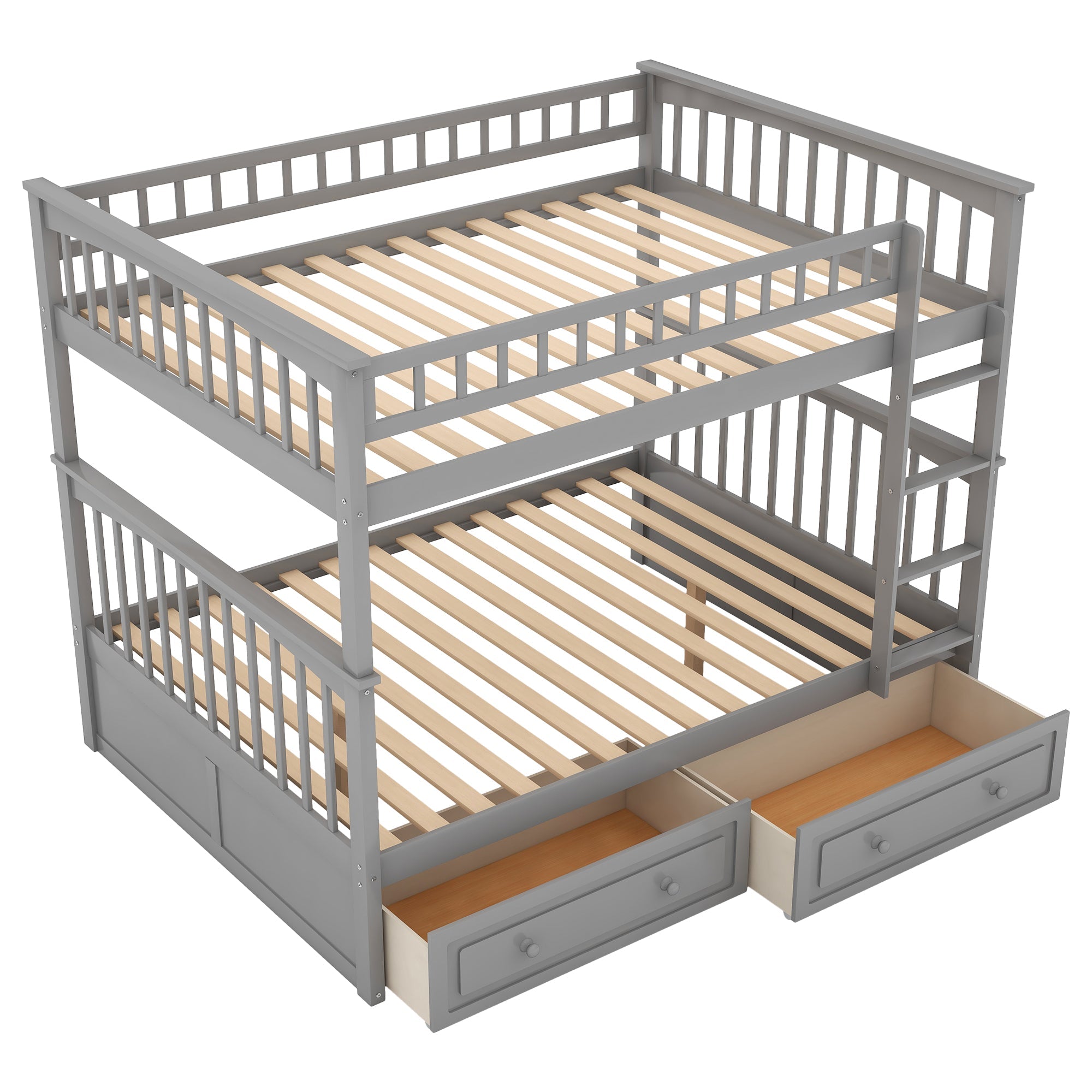 Euroco Pine Wood Bunk Bed With Storage, Full-Over-Full, Grey