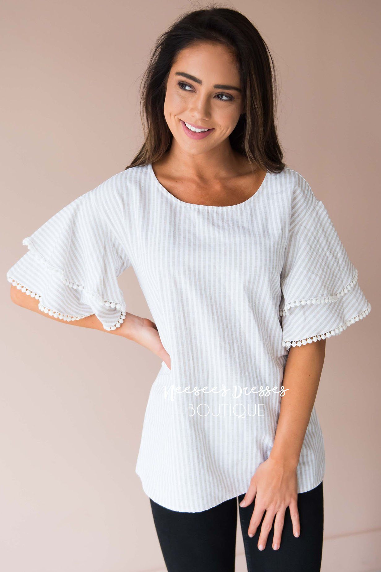 Wish You Were Here Pom Sleeve Top