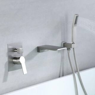 Satico Single-Handle Wall Mount RomanTub Faucet with Hand Shower in Brushed Nickel (Valve Included) SS88020DA