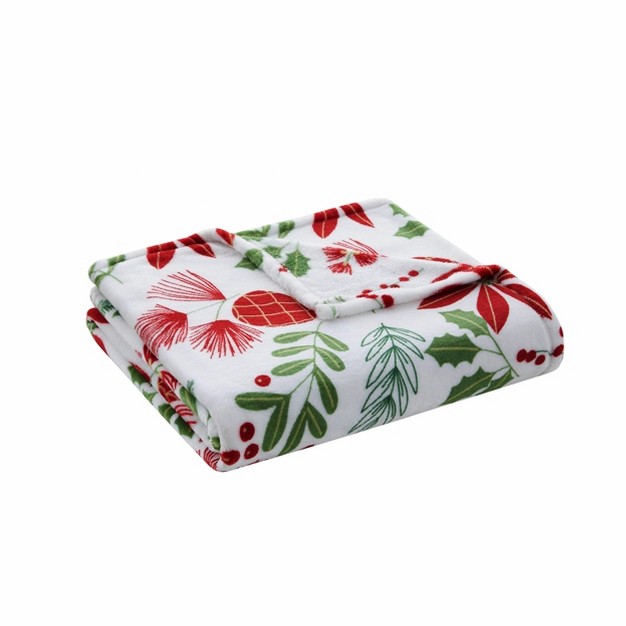 Kate Aurora Holiday Living Christmas Floral Poinsettia amp Ferns Ultra Soft amp Plush Throw Blanket