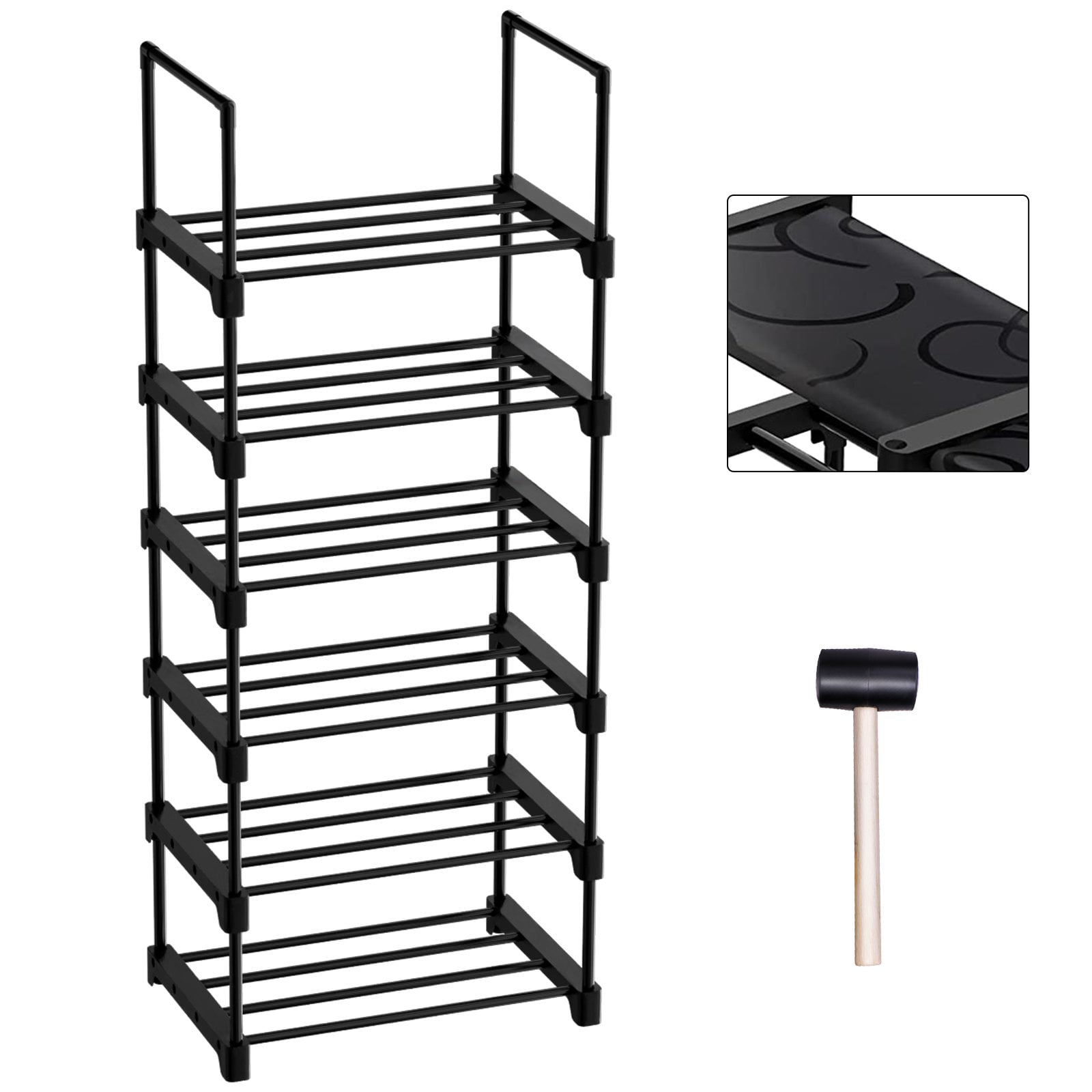 BIGLUFU Shoe Rack， Metal Shoe Organizer with 1 Rows 6 Tiers Metal Shoe Storage 12-16 Pairs Vertical Shoe Shelf for Entryway， Closet， Garage， Bedroom，Cloakroom（Black ）