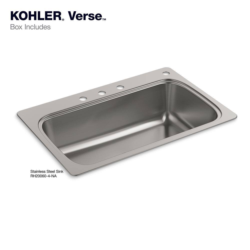 KOHLER Verse 33 in. Drop-in Single Bowl 18 Gauge Stainless Kitchen Sink with 4 Faucet Holes K-RH20060-4-NA