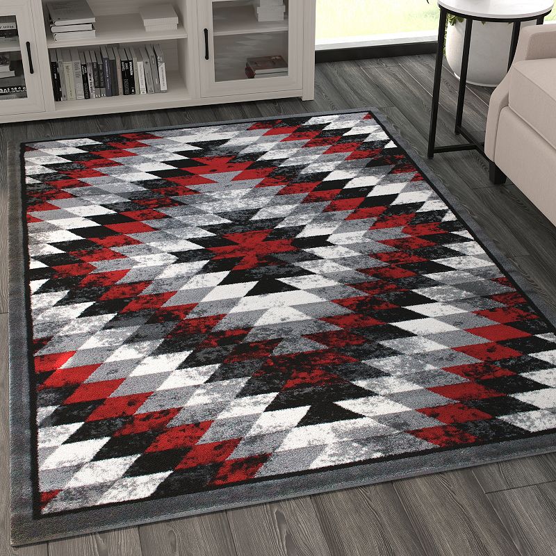 Masada Rugs Masada Rugs Stephanie Collection 5'x7' Area Rug with Distressed Southwest Native American Design 1106 in Red， Gray， Black and White