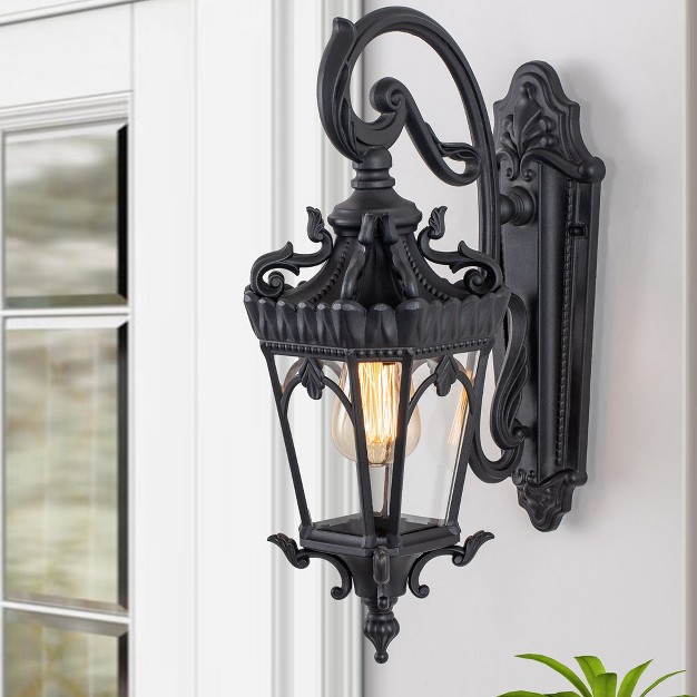 C Cattleya 1 light Matte Black Die cast Aluminum Outdoor Wall Lantern Sconce With Clear Tempered Glass