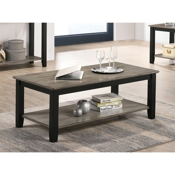 Coffee Table End Table With Open Shelf In Dark Brown and Grey