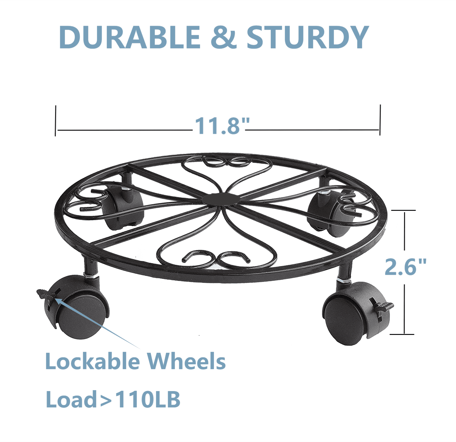 Gemdeck 12" Plant Caddy Metal Rolling Plant Stand Flower Pot Roller Dolly with Wheels