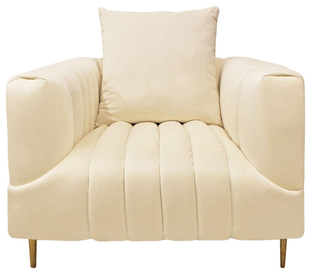 Ruth Lounge Chair with 1 Toss Pillow  Ivory  Gold Tone Metal Legs   Midcentury   Armchairs And Accent Chairs   by Moti  Houzz