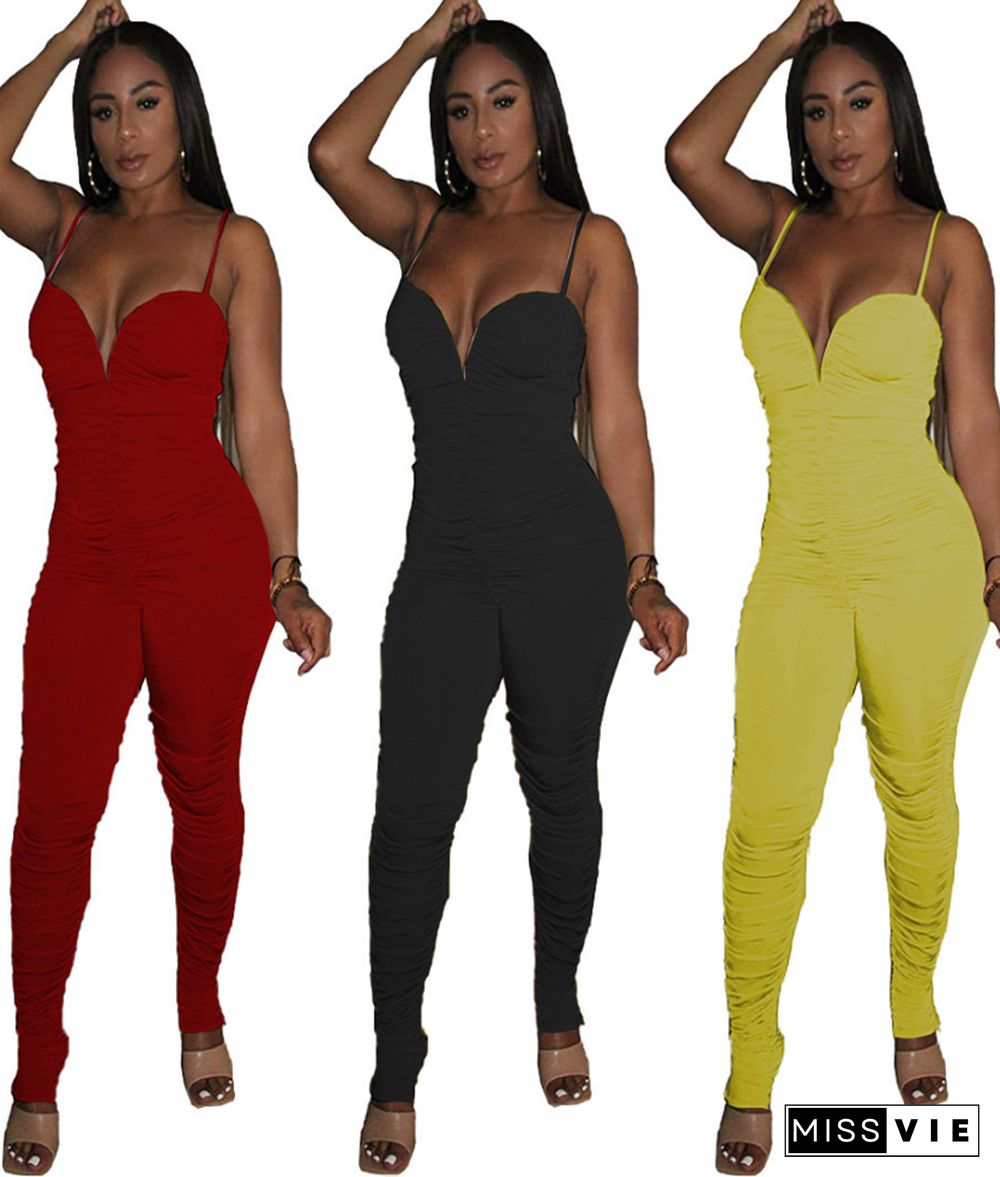 Sexy Drape Deep V-Neck Tight Mid-Waist Sling Jumpsuit