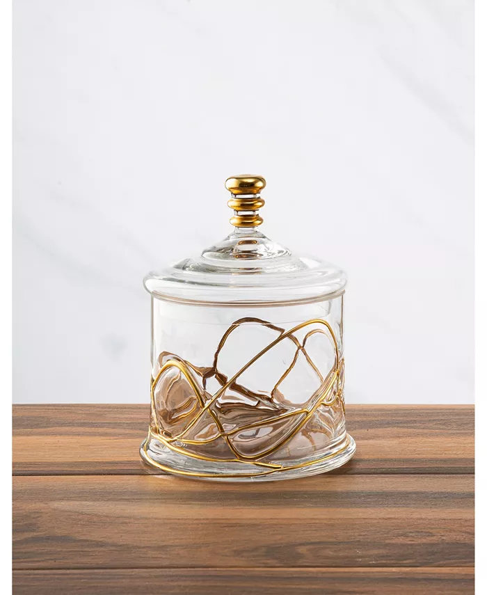 Classic Touch Vivid Glass Canister Jar With Lid - 14K Gold Swirl Design