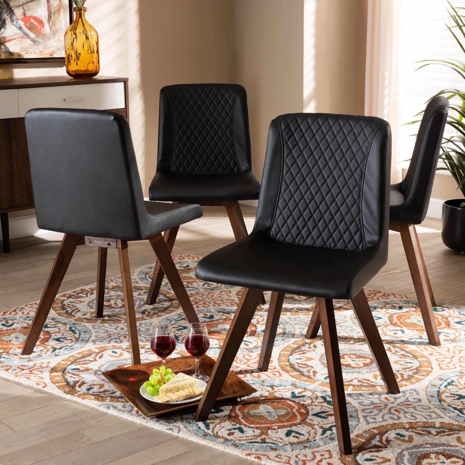 Baxton Studio Pernille Faux Leather Quilted Dining Side Chair - Set of 4