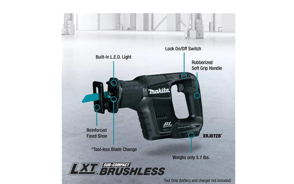 Makita XRJ07ZB 18-Volt LXT Sub-Compact Lithium-Ion Brushless Cordless Reciprocating Saw (Tool-Only)