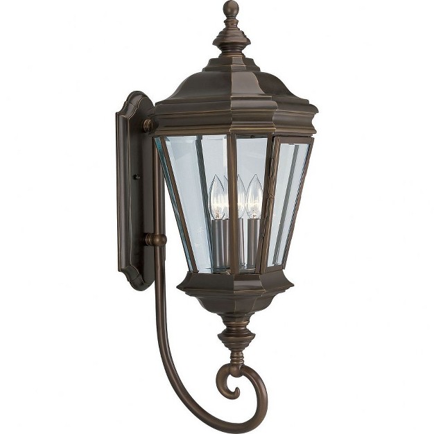 Progress Lighting Crawford 3 light Wall Lantern Oil Rubbed Bronze Clear Beveled Glass Panels