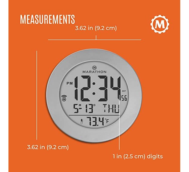 Marathon Round Atomic Alarm Clock With Push button Backlight Indoor Temperature amp 8 Time Zones