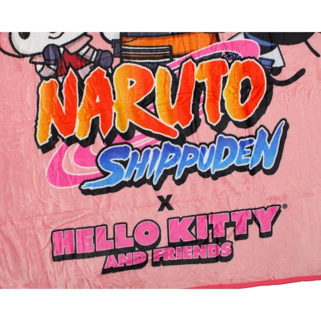 Naruto Shippuden X Hello Kitty And Friends Plush Fuzzy Cute Soft Throw Blanket Pink