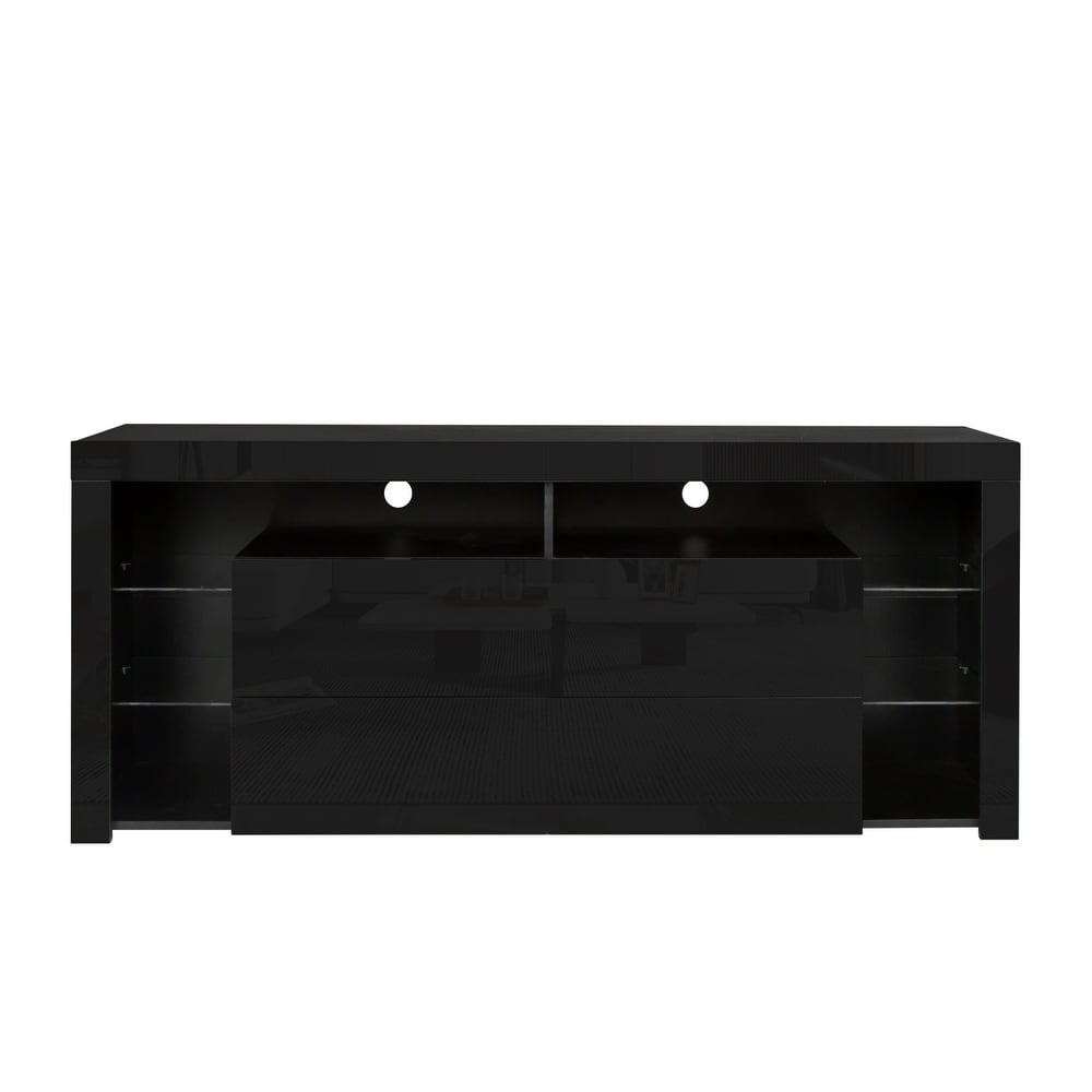 Modern contracted LED TV Stand with Storage Drawers  TV Cabinet for Living Room Bedroom with 4 Storage Cabinet with Open Shelves