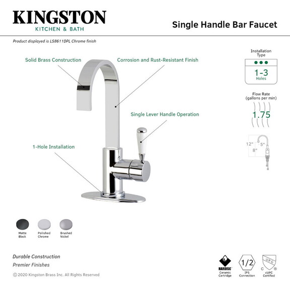 Kingston Brass Paris One Handle 1 Hole Deck Mounte...