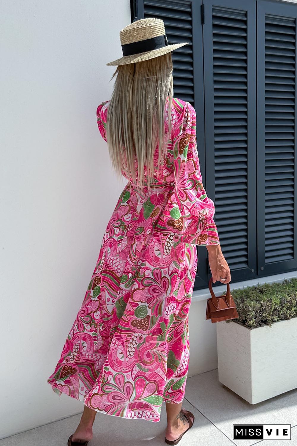 Rose Surplice V Neck Floral Maxi Dress