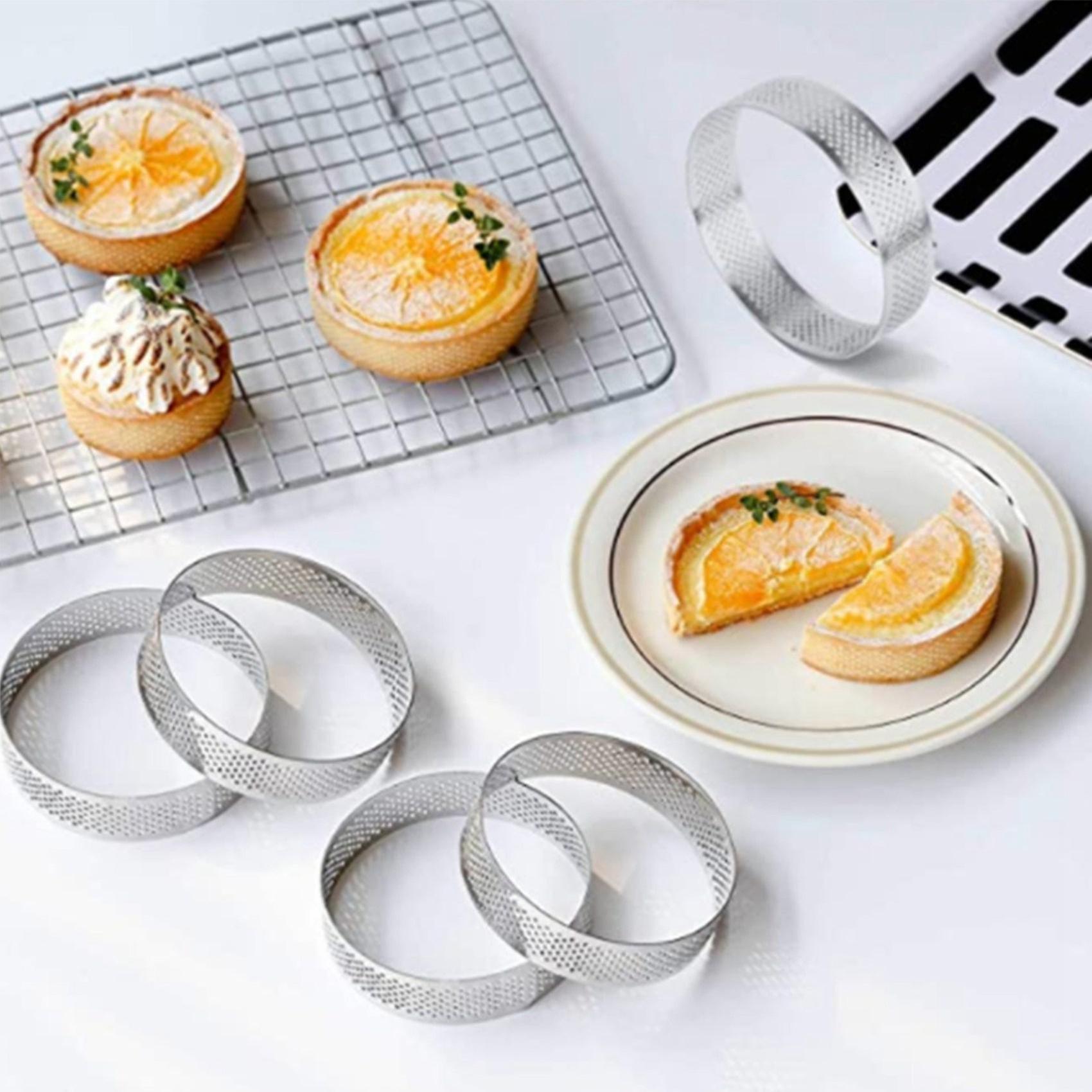 16pcs Stainless Steel Tart Ring， Heat-resistant Perforated Cake Mousse Ring Round Double Rolled Tar