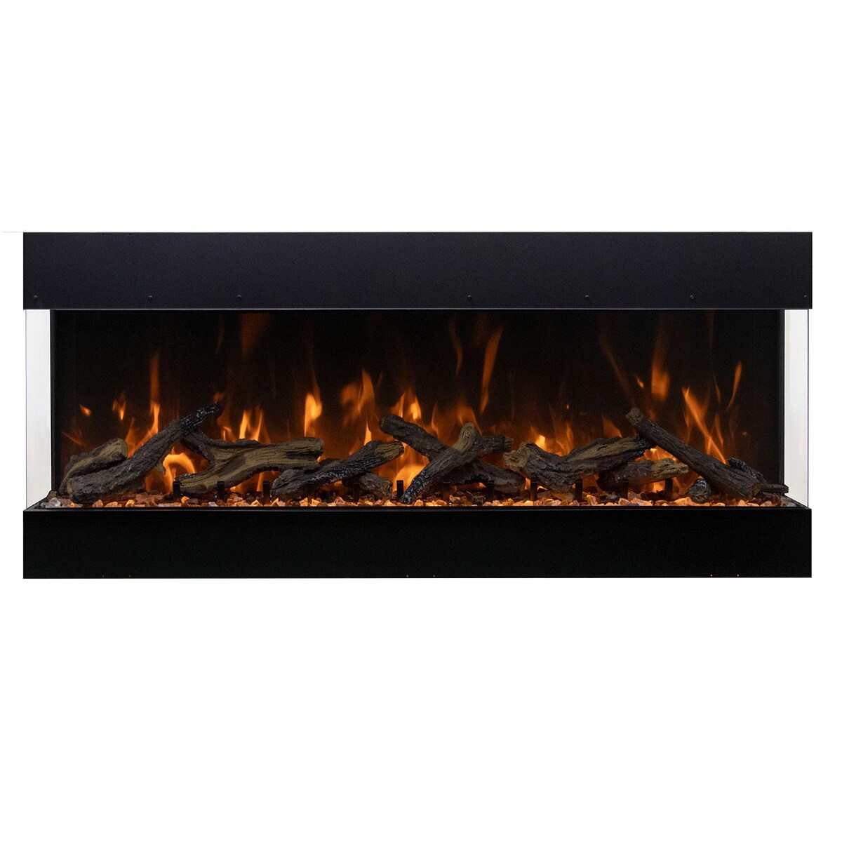 Amantii Tru View Bespoke 85-Inch Built-In Indoor/Outdoor WiFi Enabled， Bluetooth Capable Three Sided Electric Fireplace W/ 20-Inch Tall Glass Viewing