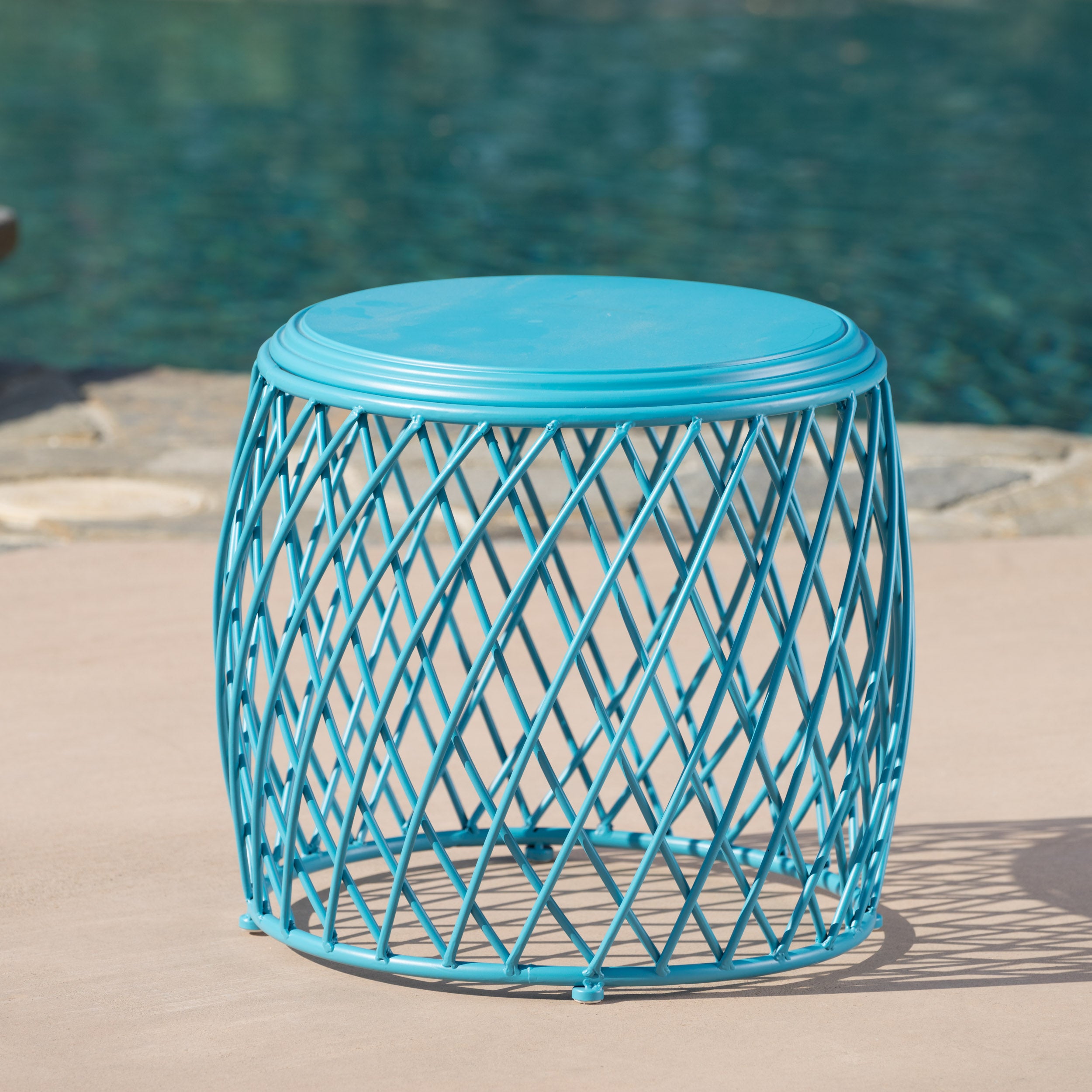 Jadien Outdoor 19 Inch Diameter Lattice Iron Side Table