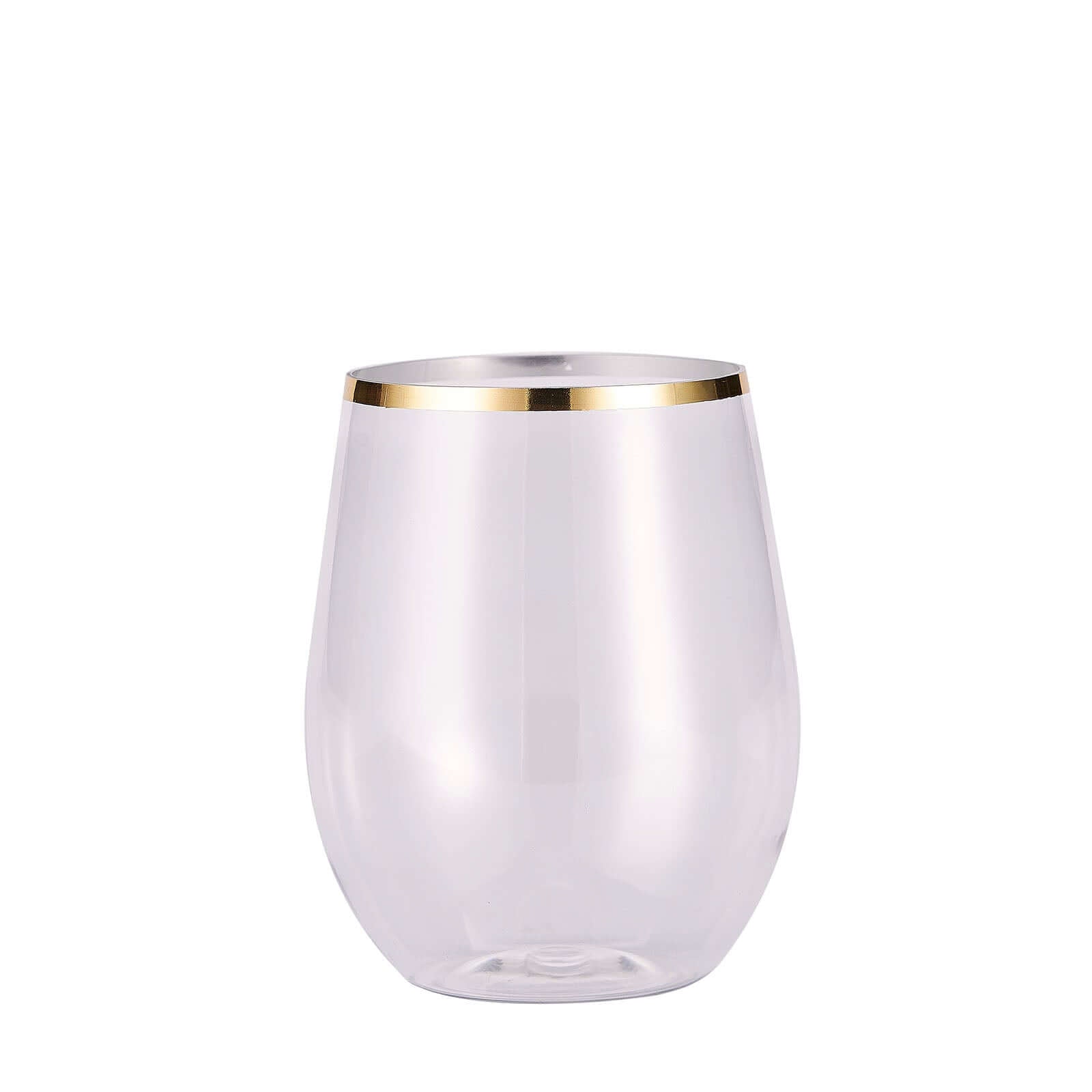 12 Pack Clear Gold Rim Plastic Stemless Wine Glasses, Reusable Wine Tumbler 12oz