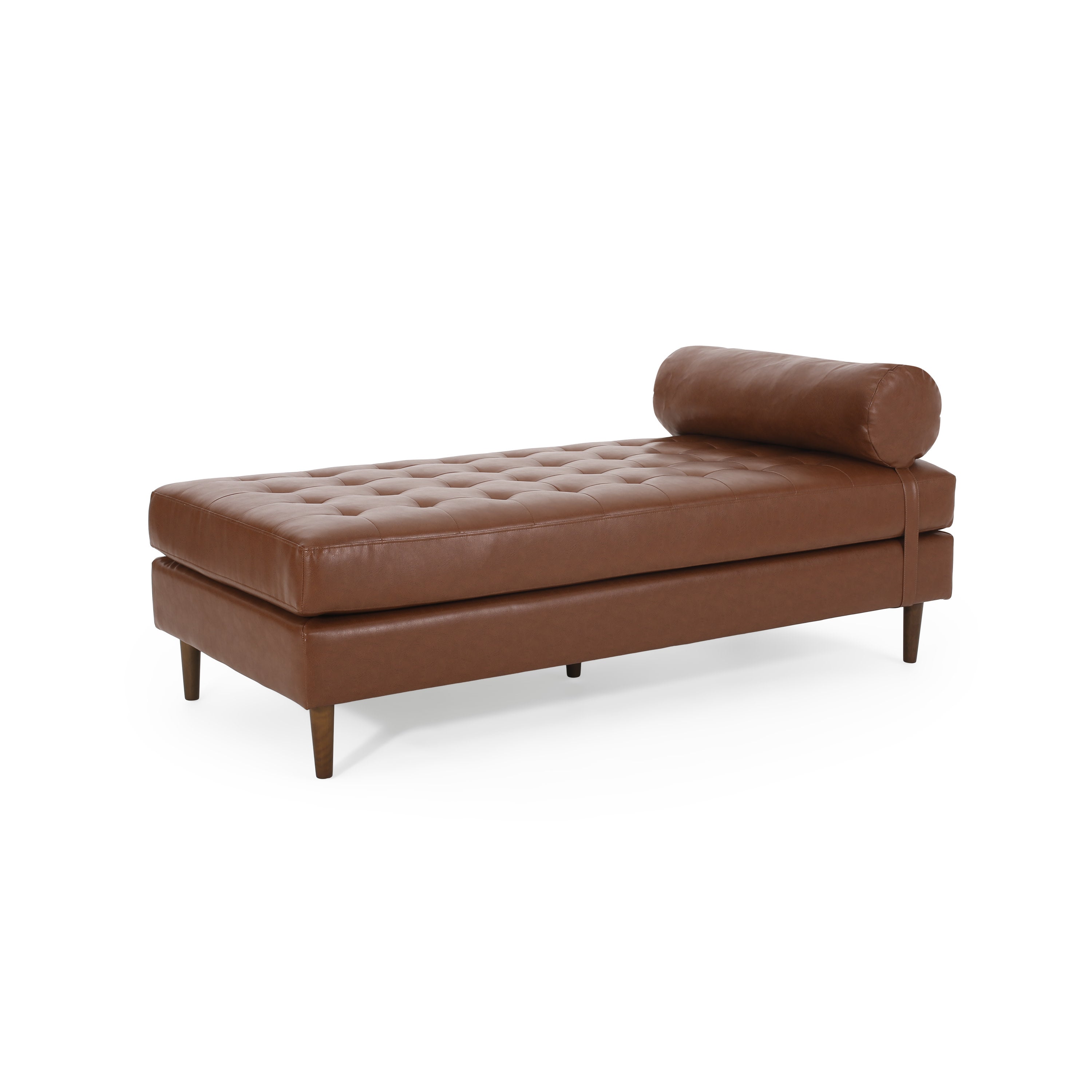 Elkjer Mid Century Modern Faux Leather Tufted Chaise Lounge with Bolster Pillow