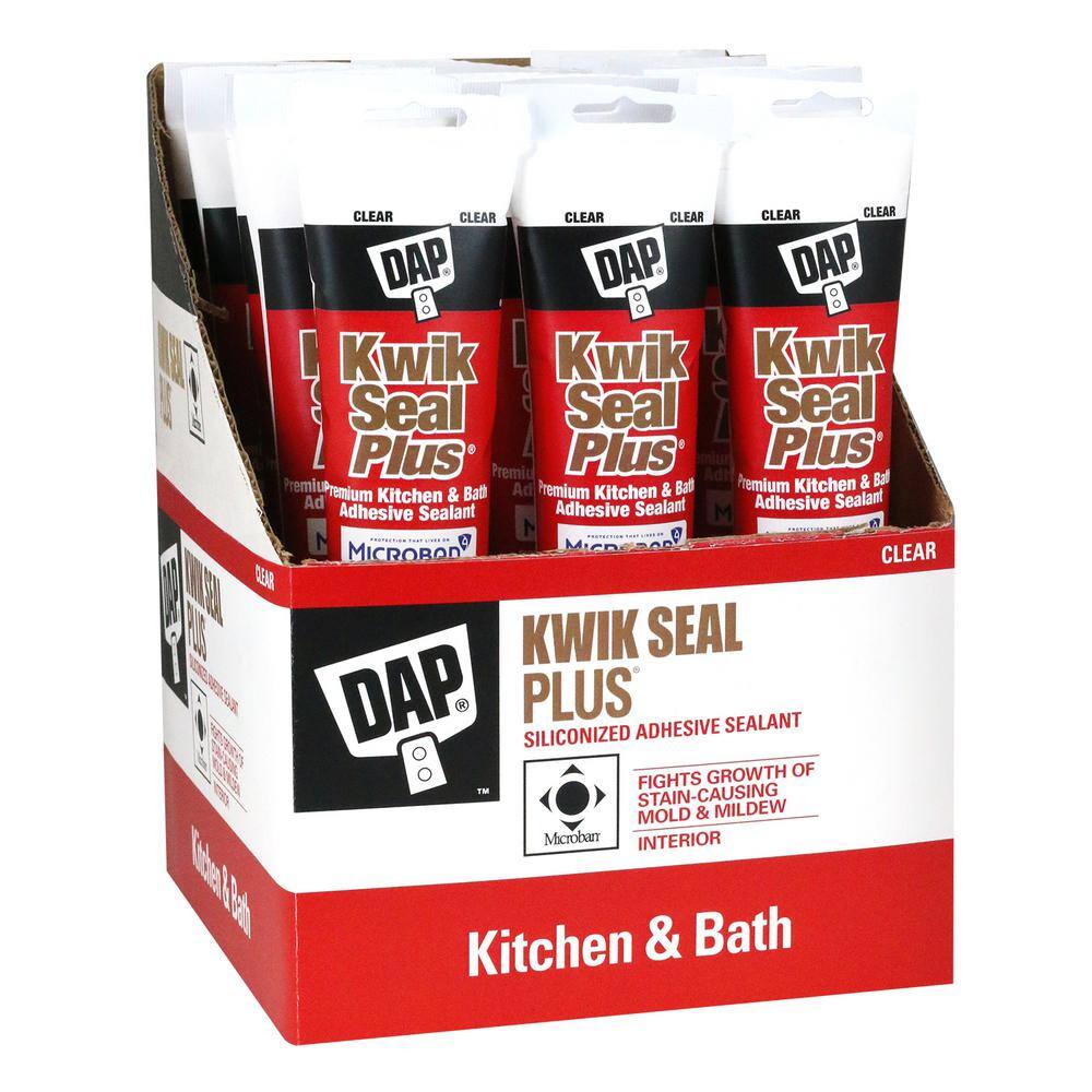 DAP Kwik Seal Plus 5.5 oz. Clear Premium Kitchen and Bath Siliconized Caulk (12-Pack) 7079818546