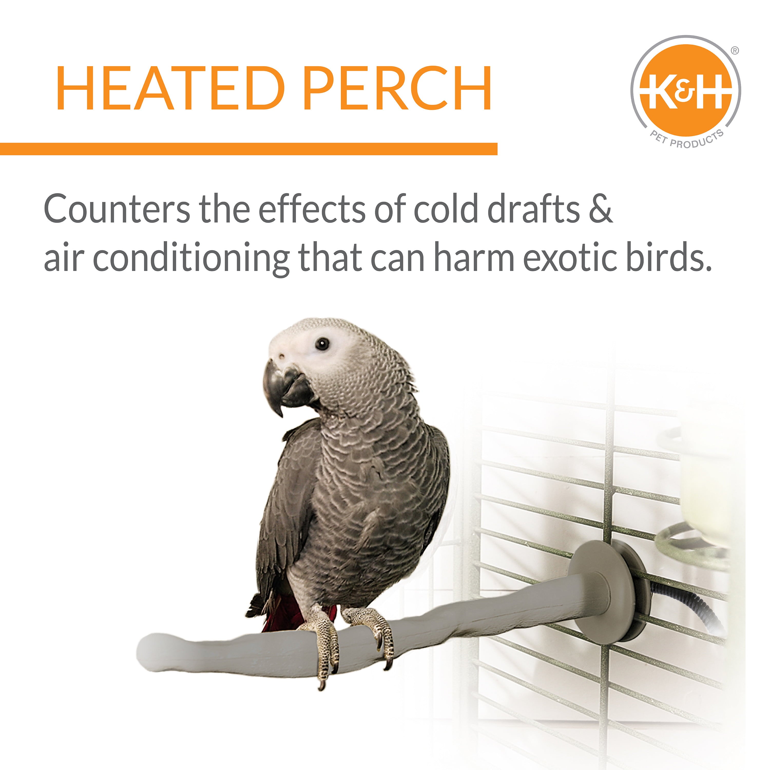 KandH Pet Products Thermo-Perch Bird Perch， Large， Gray