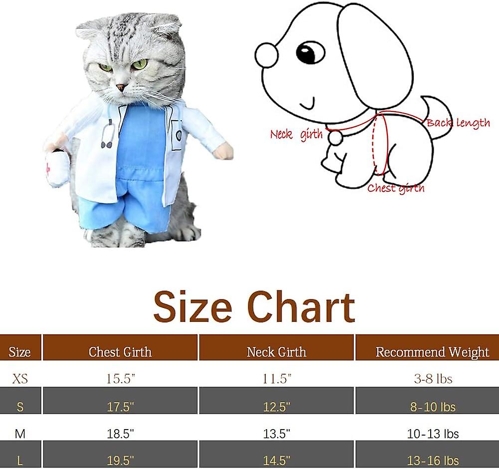 Dog Cat Doctor Costume Pet Doctor Clothing Halloween Jeans Outfit Apparel (l)