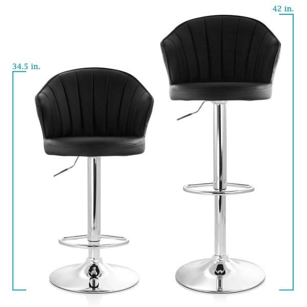 Faux Leather Shell Bar Stool Black Adjustable Swivel Base Set of 2