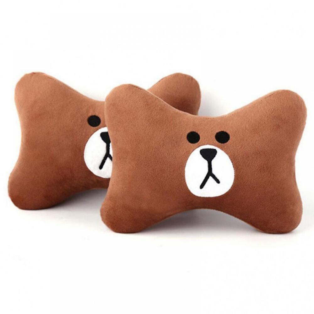 2pcs Car Headrest Pillow， Cartoon Car Neck Pillow， Comfortable Soft Car Seat Pillow， Head Rest Cushion， Universal Headrest Pillow For Travelling(brown