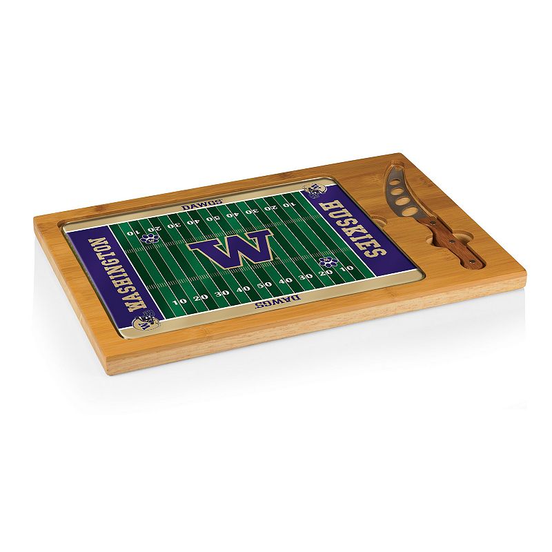 Picnic Time Washington Huskies Icon Glass Top Cutting Board and Knife Set