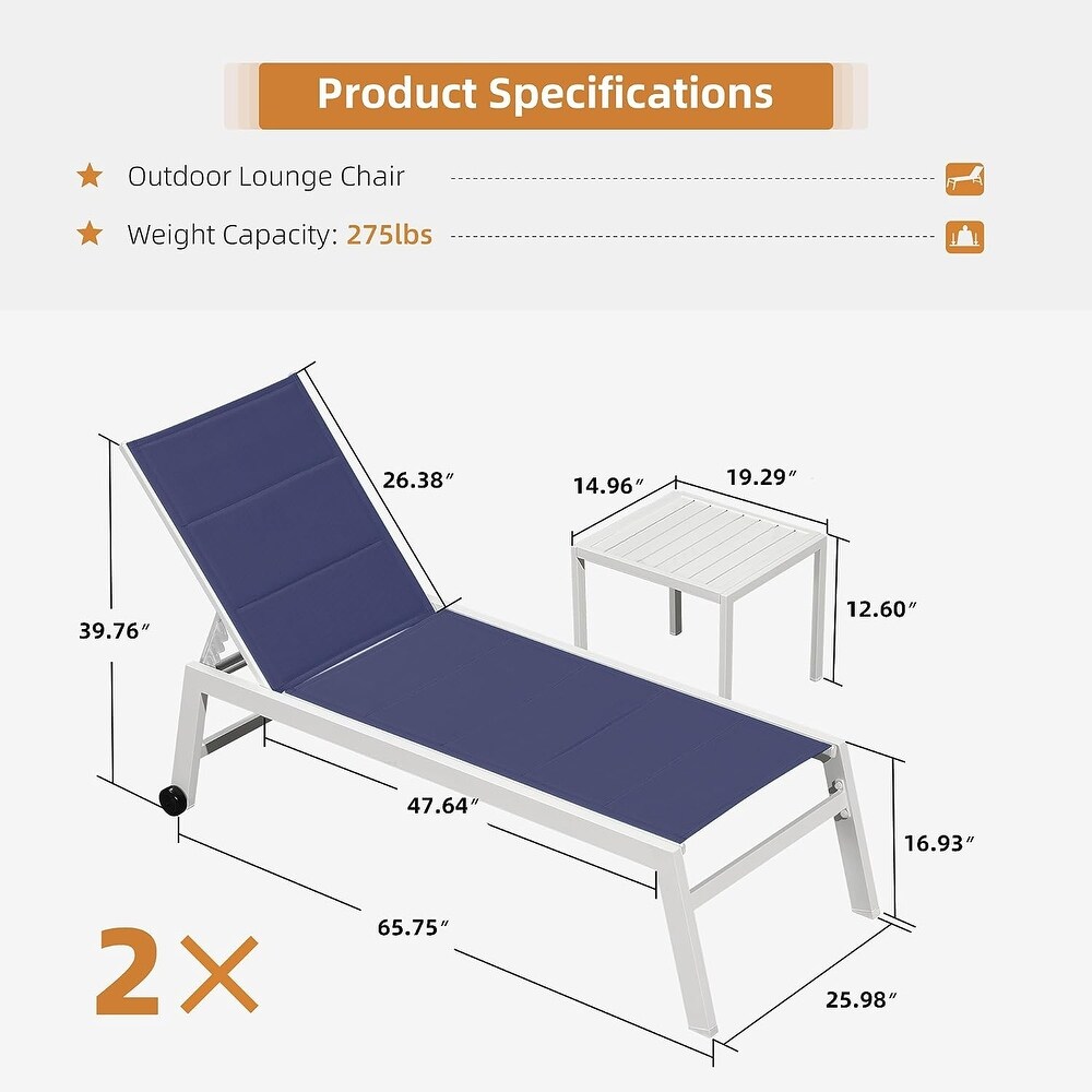 PURPLE LEAF Outdoor Chaise Lounge Set Adjustable Sunbathing Recliner with Side Table