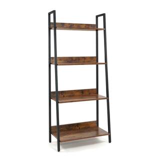 CAPHAUS 52 in. Industrial Book Shelves 24 in. Width 4-Shelf Ladder Bookcase for Home Office Living Room and Kitchen FLR-CH2412MWLD4-RUOK