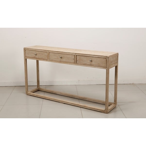 Artissance Reclaimed Peking Console Table With 3 Drawers and Weathered White Wash Finish， 34 Inch Tall