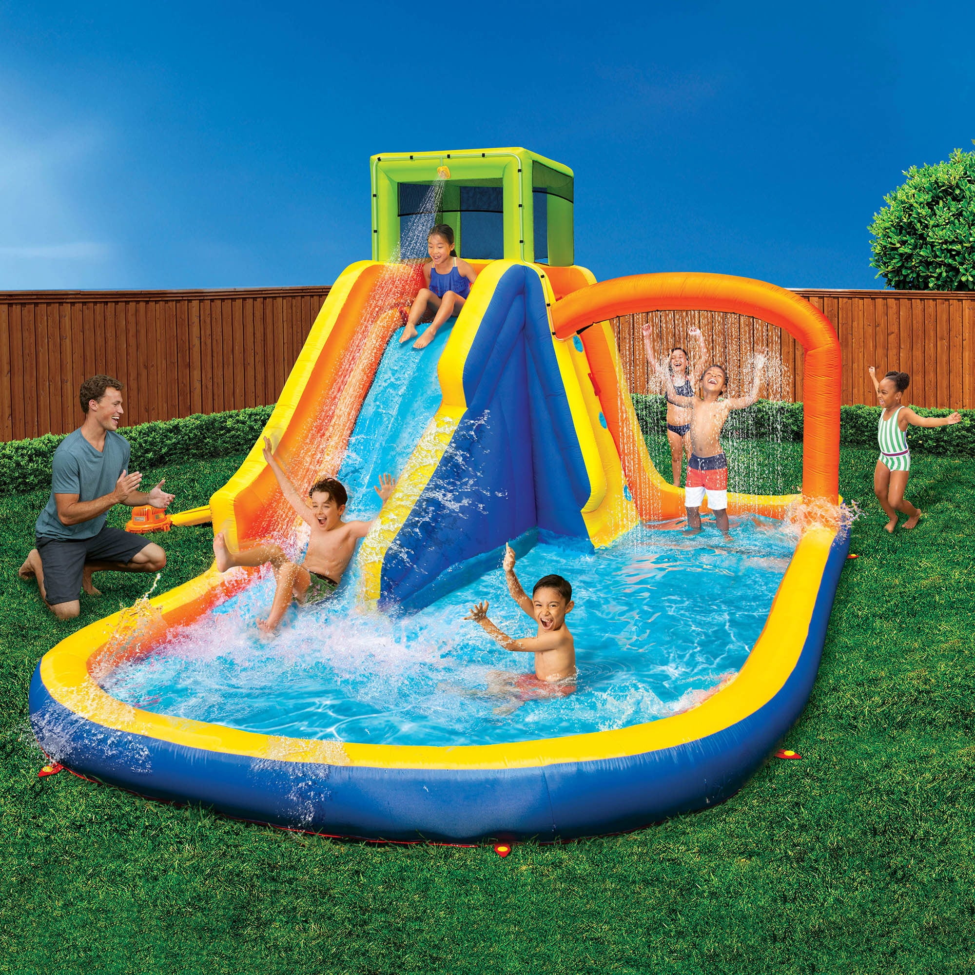 Banzai Backyard Splash Falls Water Park Inflatable Bouncer w/ Blower