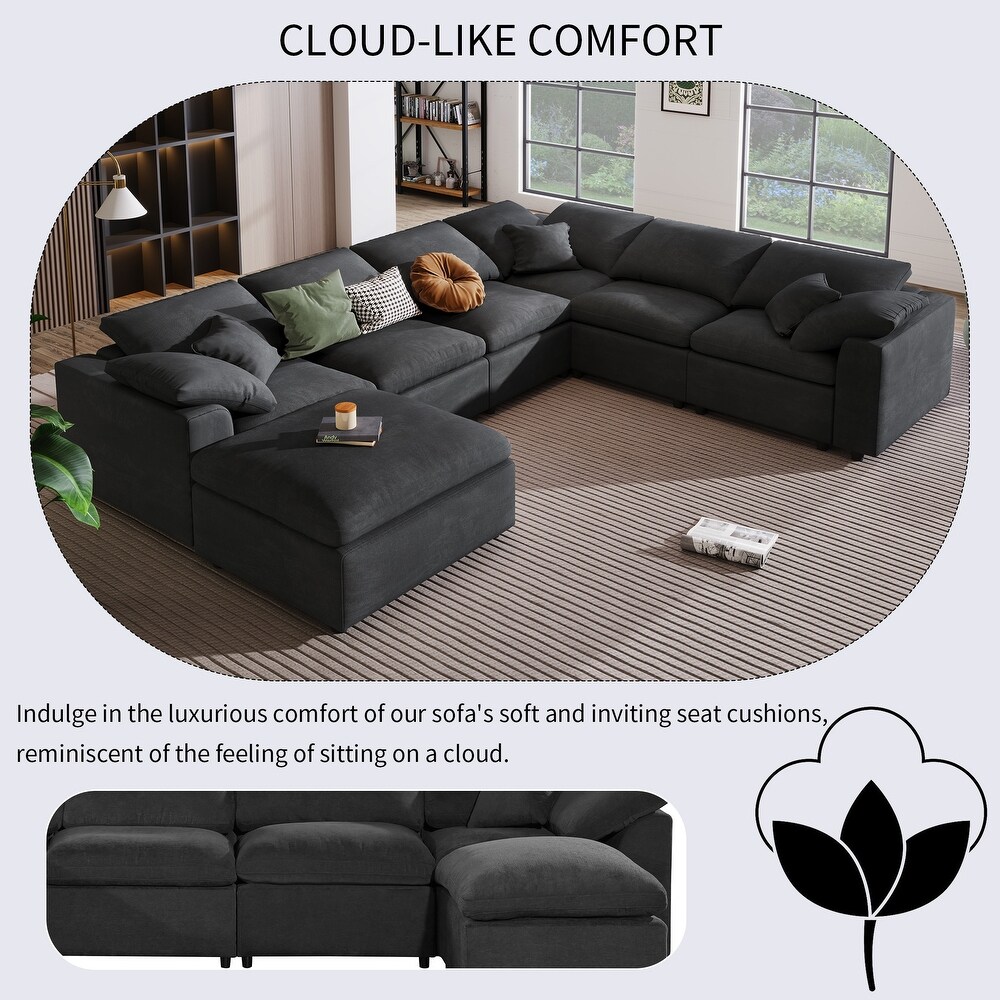 Grey L Shape Sectional Sofa Living Room Corner Sofa with Ottoman