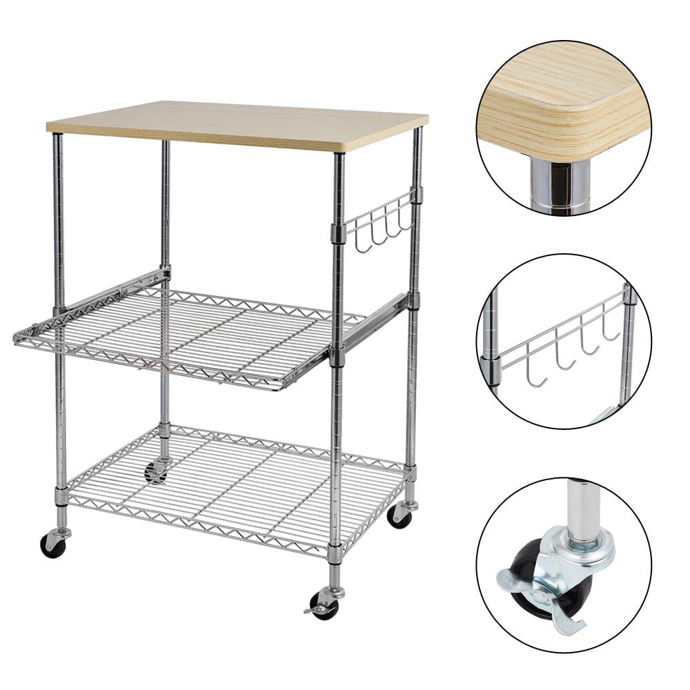 Ktaxon Kitchen Rolling Microwave Cart on Wheels， Storage Rack， Wood/Chrome