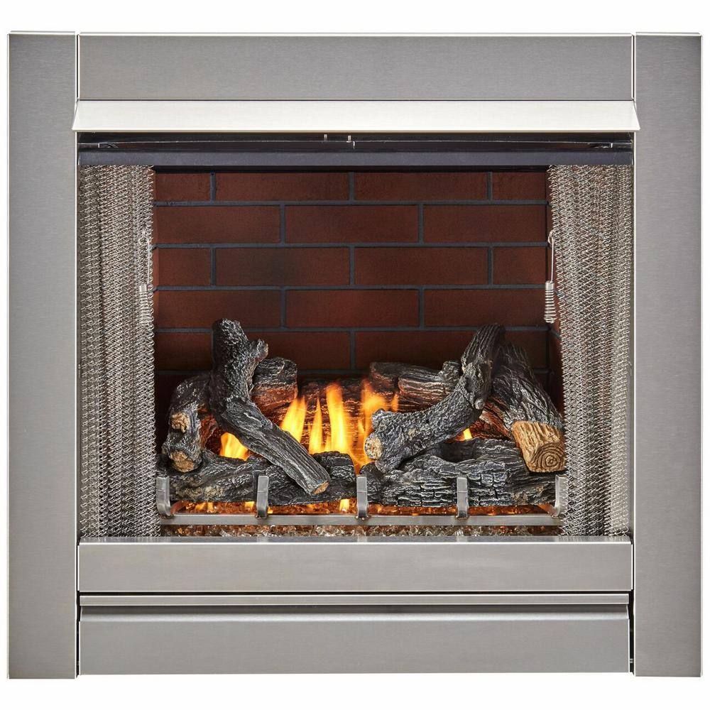 Duluth Forge Outdoor Fireplace 32 in. W Insert with Concrete Log Set and Vintage Red Brick Fiber Liner DF450SS-L-VR