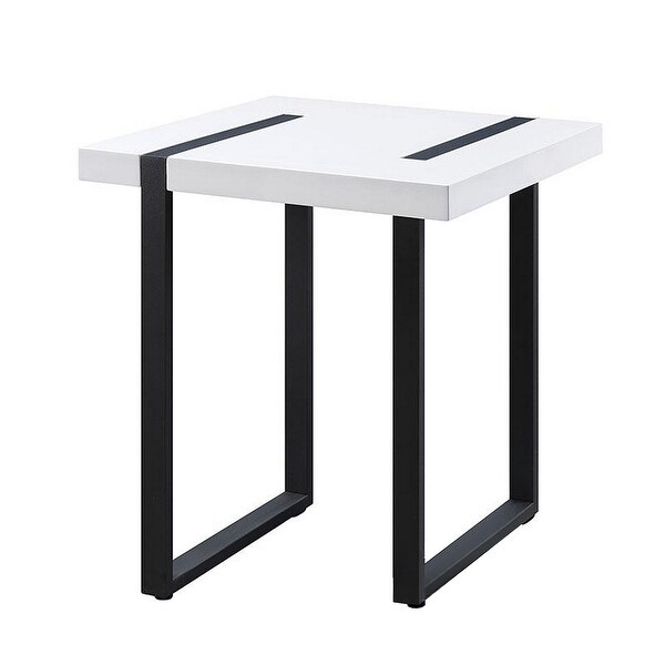 Two Tone Modern End Table with Metal Legs， White and Black