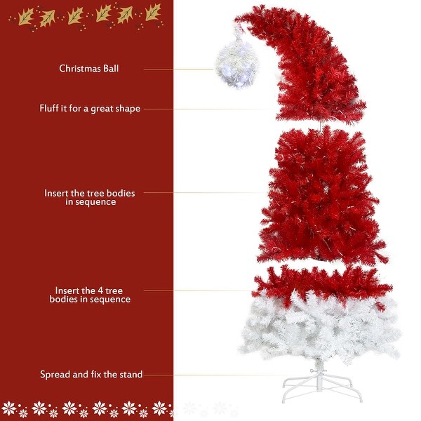 6FT Christmas Tree With Bendable Santa Hat Style Hinged Artificial Fir Bent Top Holiday Decoration