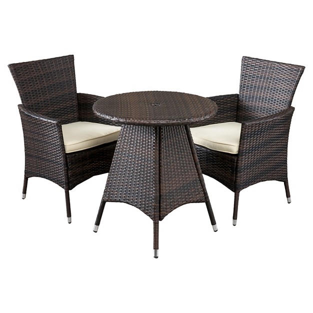 Melissa 3 piece Wicker Patio Bistro Set With Cushions Brown Christopher Knight Home