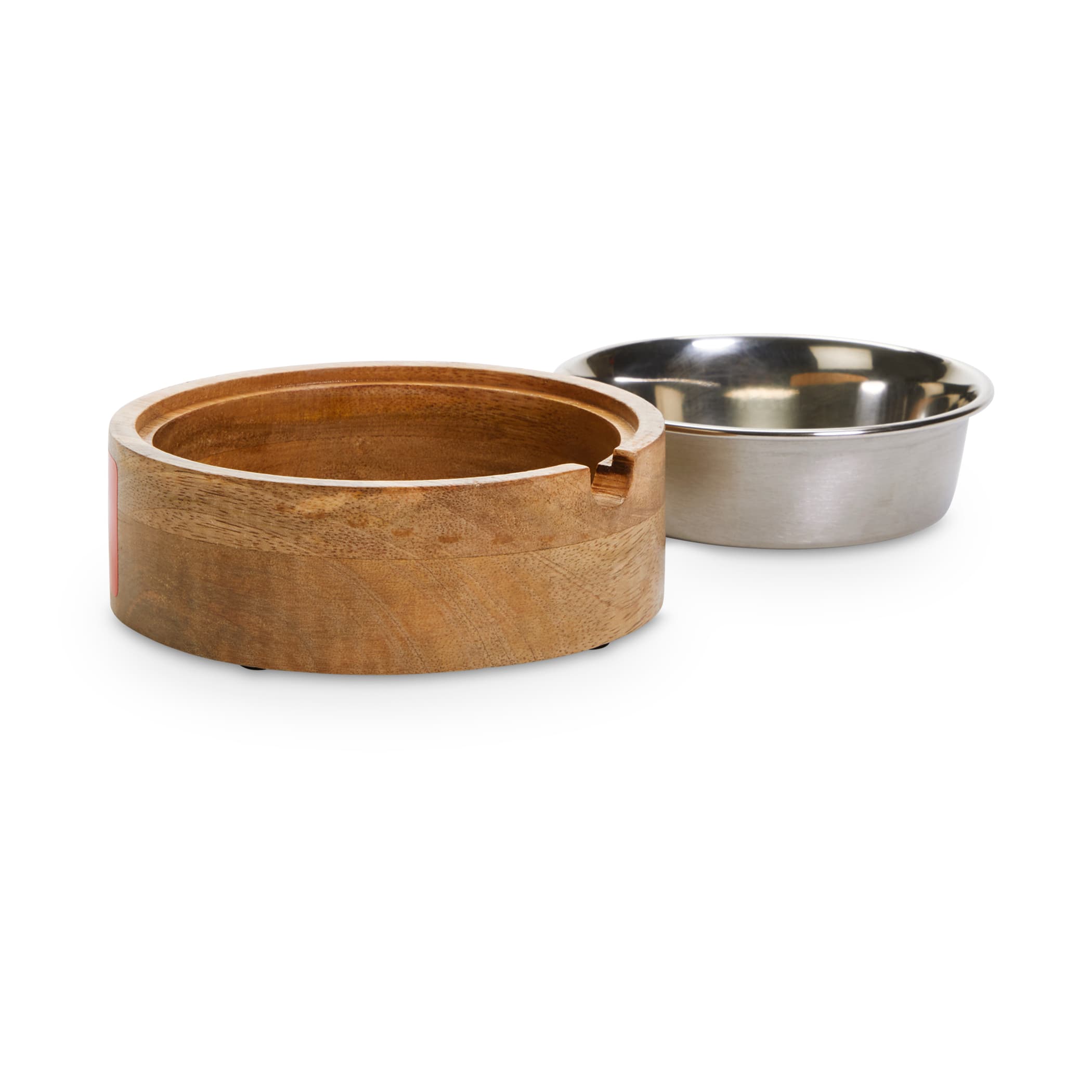 Reddy Stainless-Steel with Mango Wood Base Dog Bowl， 1 Cup