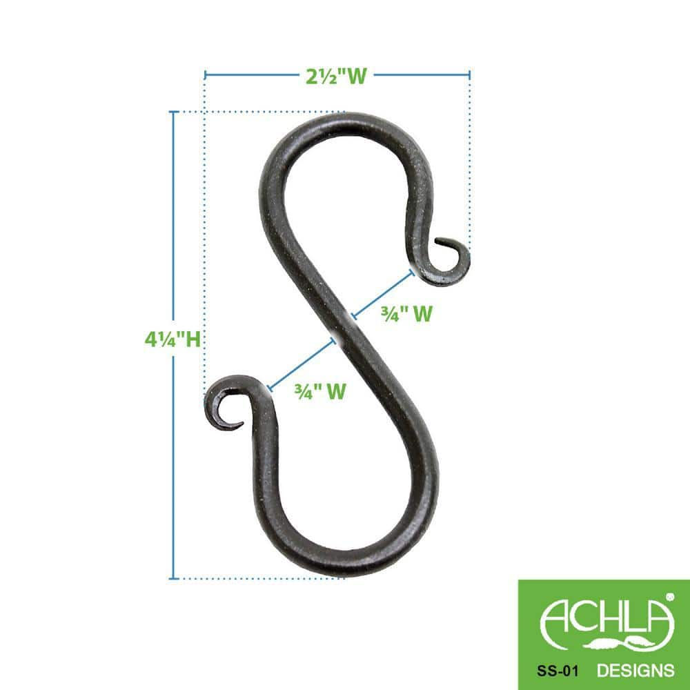 ACHLA DESIGNS 3.5 in. Tall Black Powder Coat Metal Decorative Mini S-Hook Brackets (Set of 3) SS-01-3