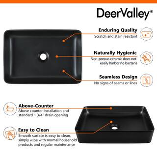 DEERVALLEY DeerValley Ally Black Ceramic Rectangular Vessel Bathroom Sink Not Included Facuet DV-1V0010